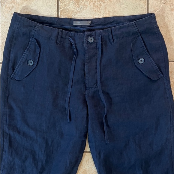 VINCE Navy Mid-Rise Linen Utility Cargo Style Coastal Pants, Sz XL - Picture 3 of 11